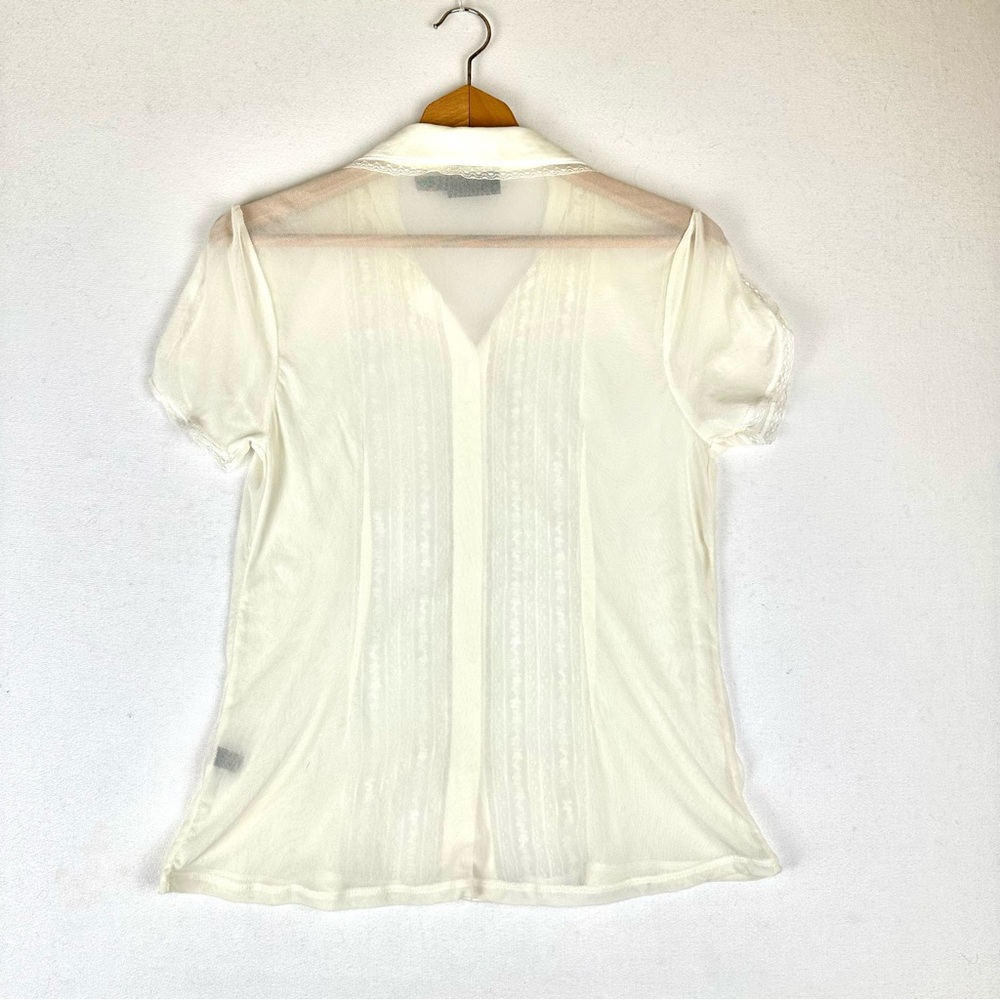 The Limited Mesh Lace Sheer Button Down Blouse Feminine Romantic - Picture 4 of 10